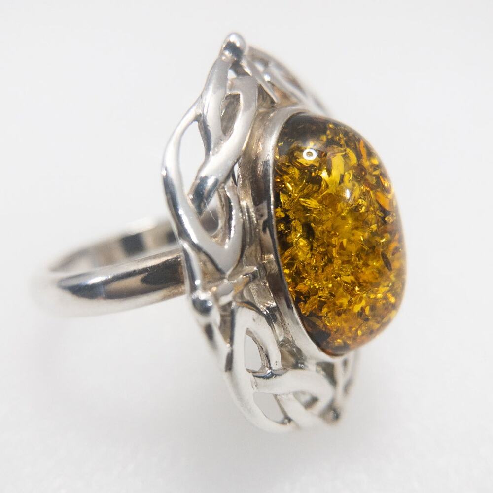 Polish Amber Sterling Silver Statement Ring | Size 6